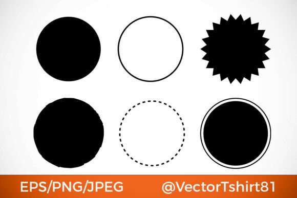 Set of Six Black and White Circle and St