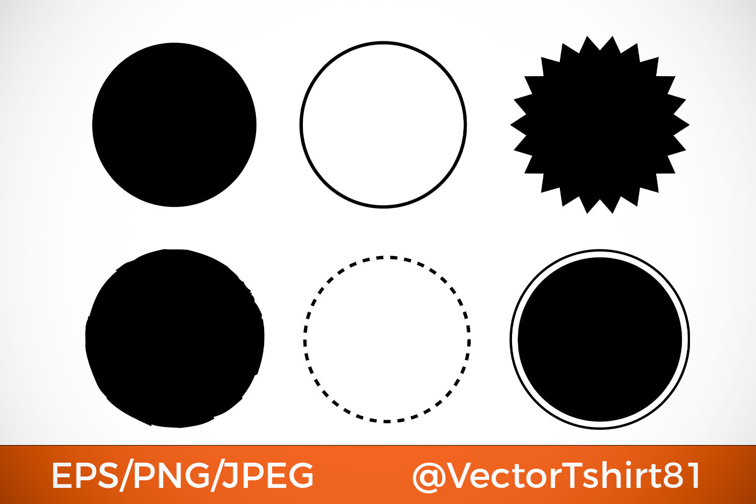 Set of Six Black and White Circle and St