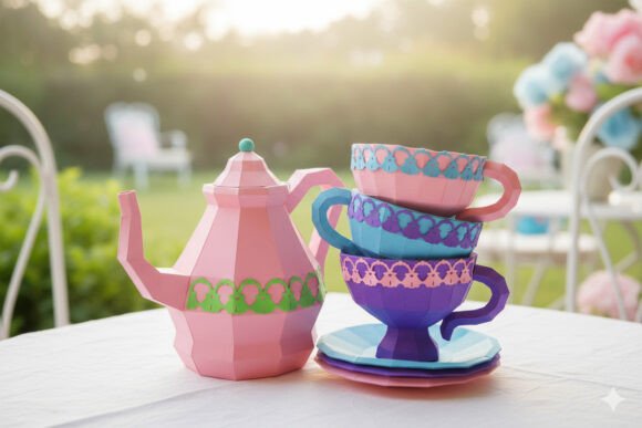 Tea Time Cup and Pot Ornamente 3D SVG-Plotterdatei Von 3D SVG Crafts