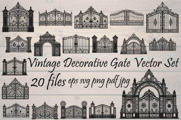 Vintage Decorative Gate Vector Set