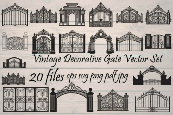 Vintage Decorative Gate Vector Set