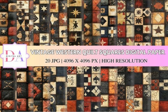 Vintage Western Quilt Squares Digital Pa