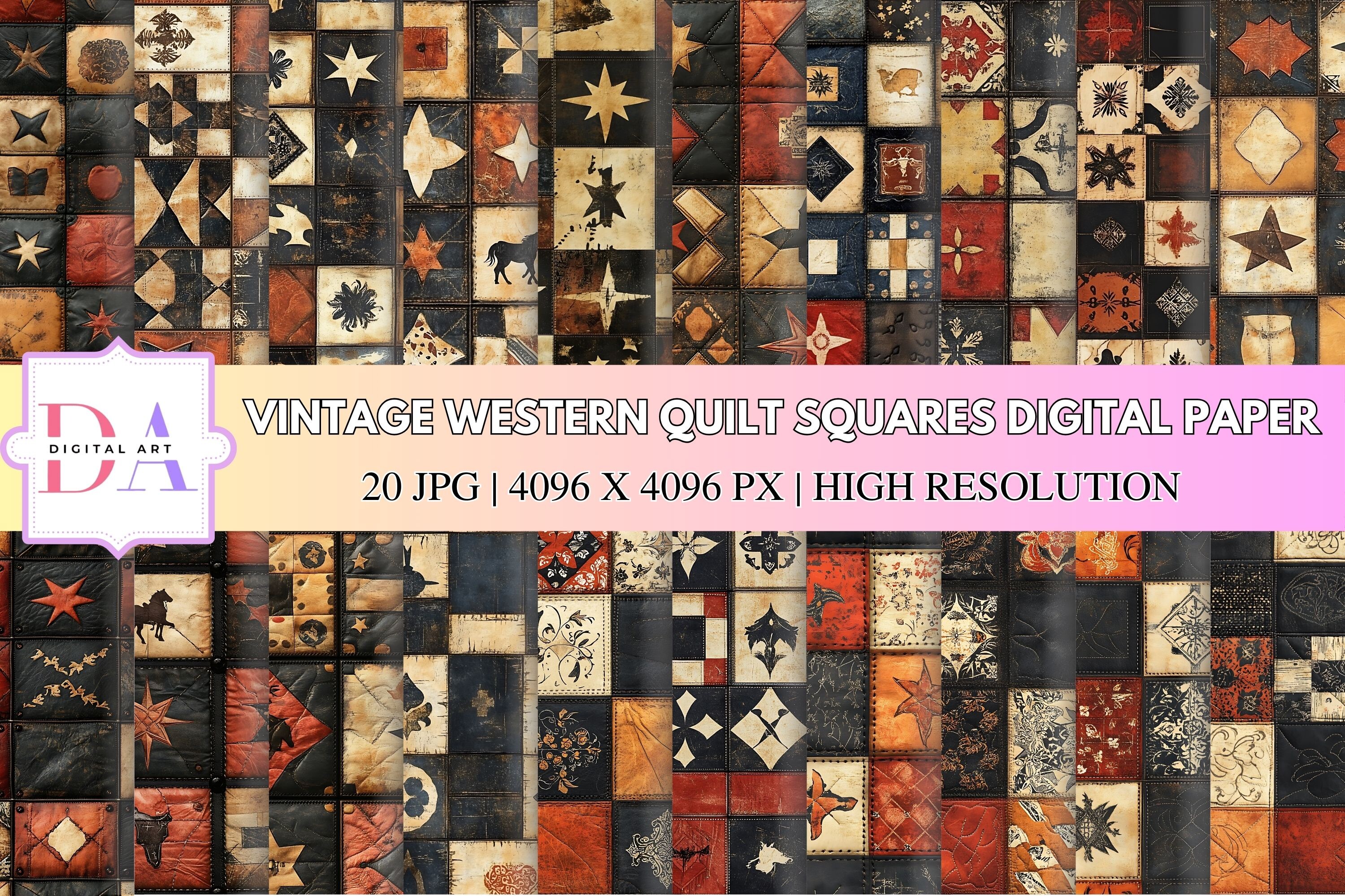 Vintage Western Quilt Squares Digital Pa