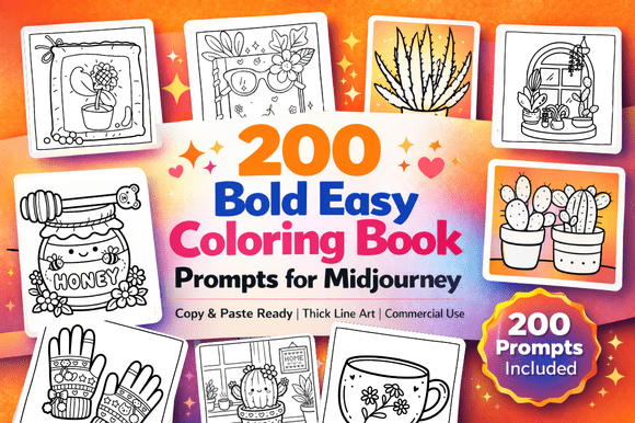 200Midjourney Bold Coloring Page Prompts
