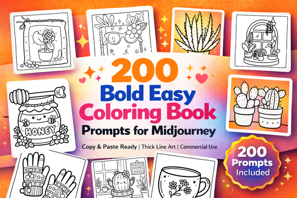 200Midjourney Bold Coloring Page Prompts