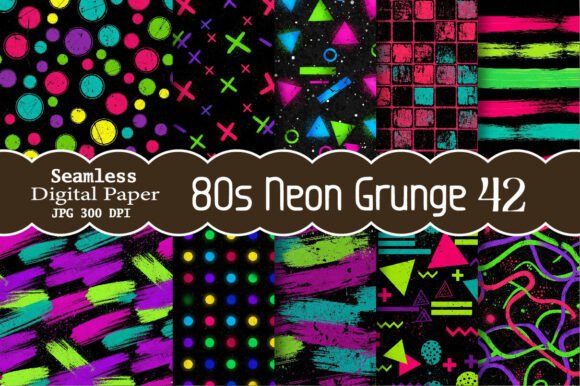 80s Neon Grunge Seamless Patterns