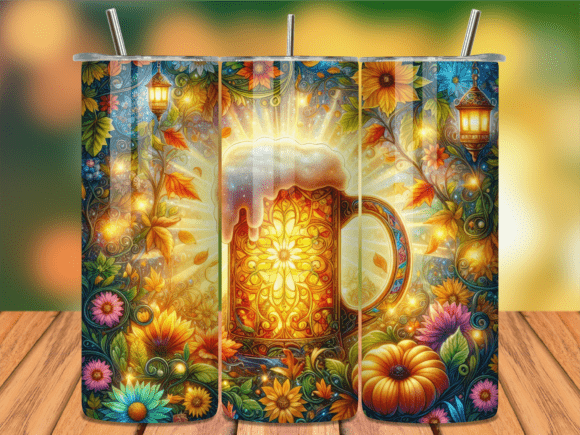 Autumn Floral Pumpkin Beer Tumbler Wrap