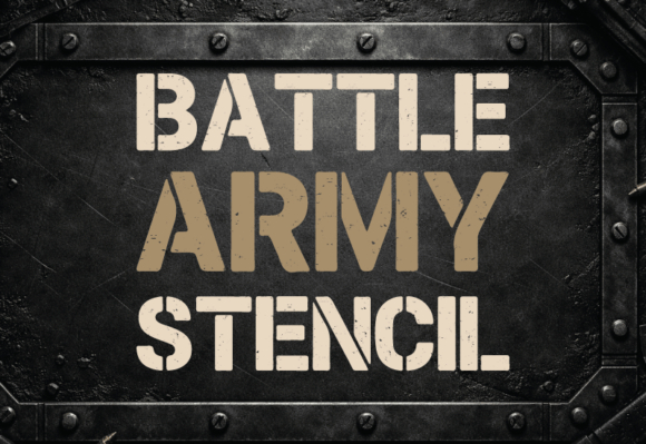 Preview specimen of Battle Army Stencil sans serif font