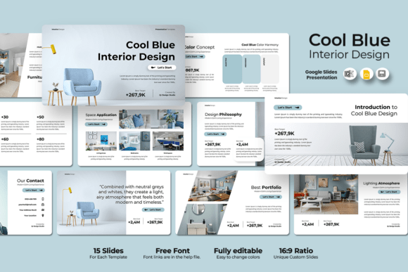 Cool Blue Interior Design Google Slides