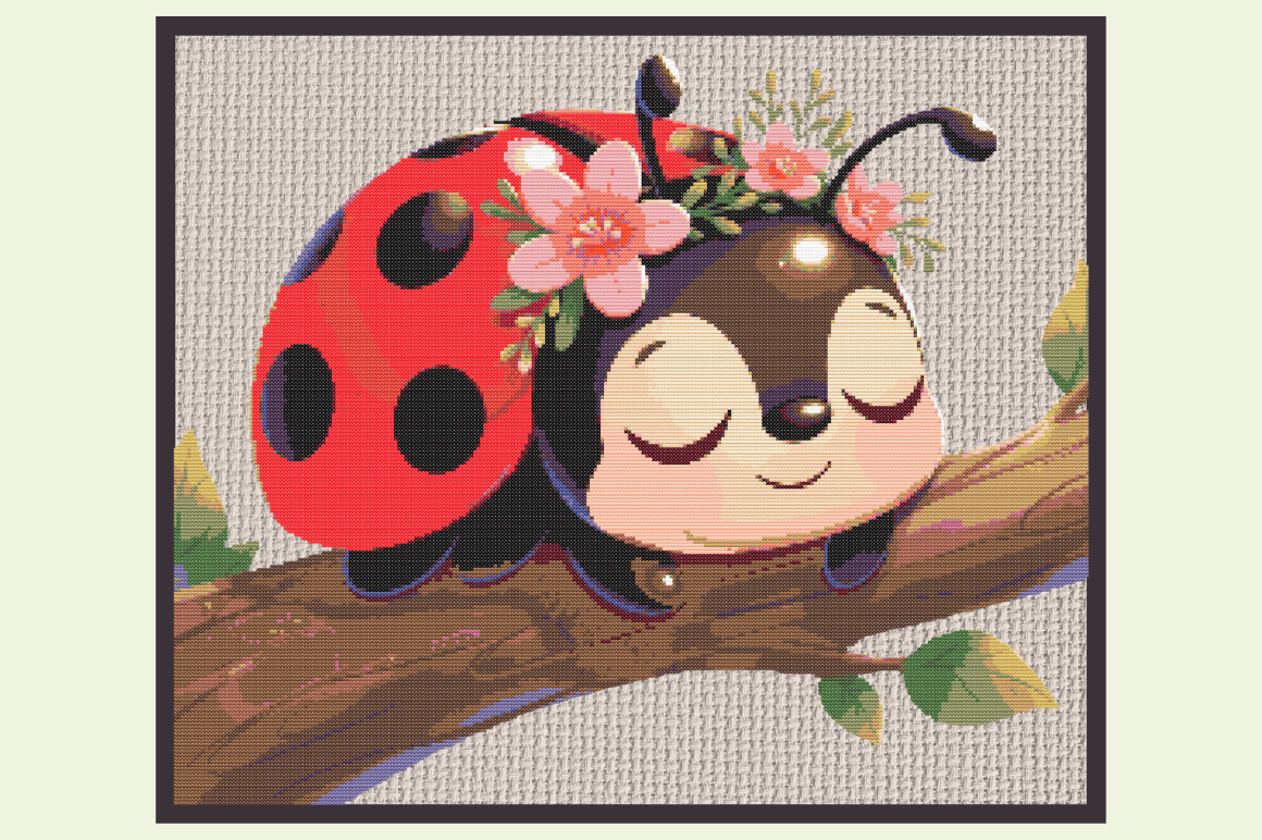Cute Sleeping Ladybug with Flower Crown