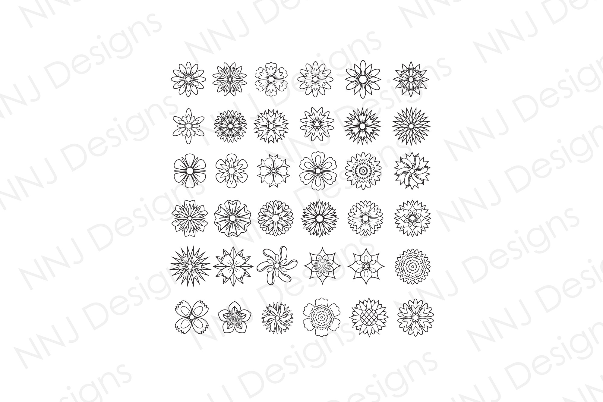 Flower Outline Decorative SVG Set