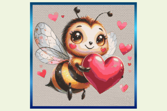 Kawaii Bee Holding Heart Cross Stitch Pa