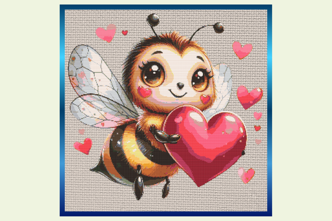 Kawaii Bee Holding Heart Cross Stitch Pa