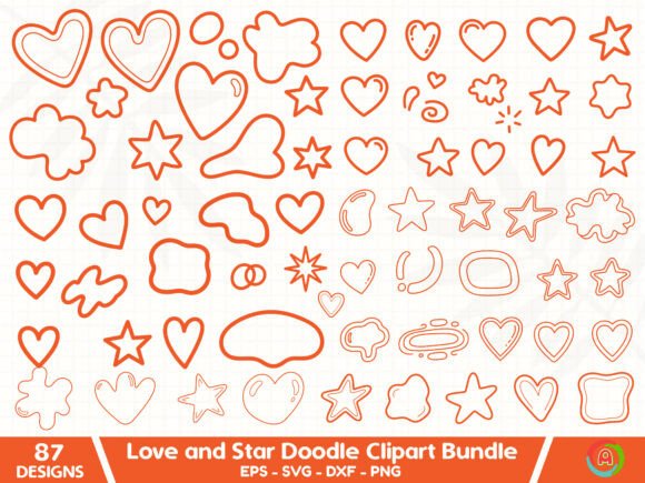 Love and Star Doodle Clipart Bundle