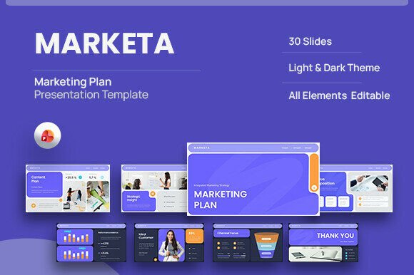 Preview of Marketa - Marketing Plan PowerPoint marketing presentation template