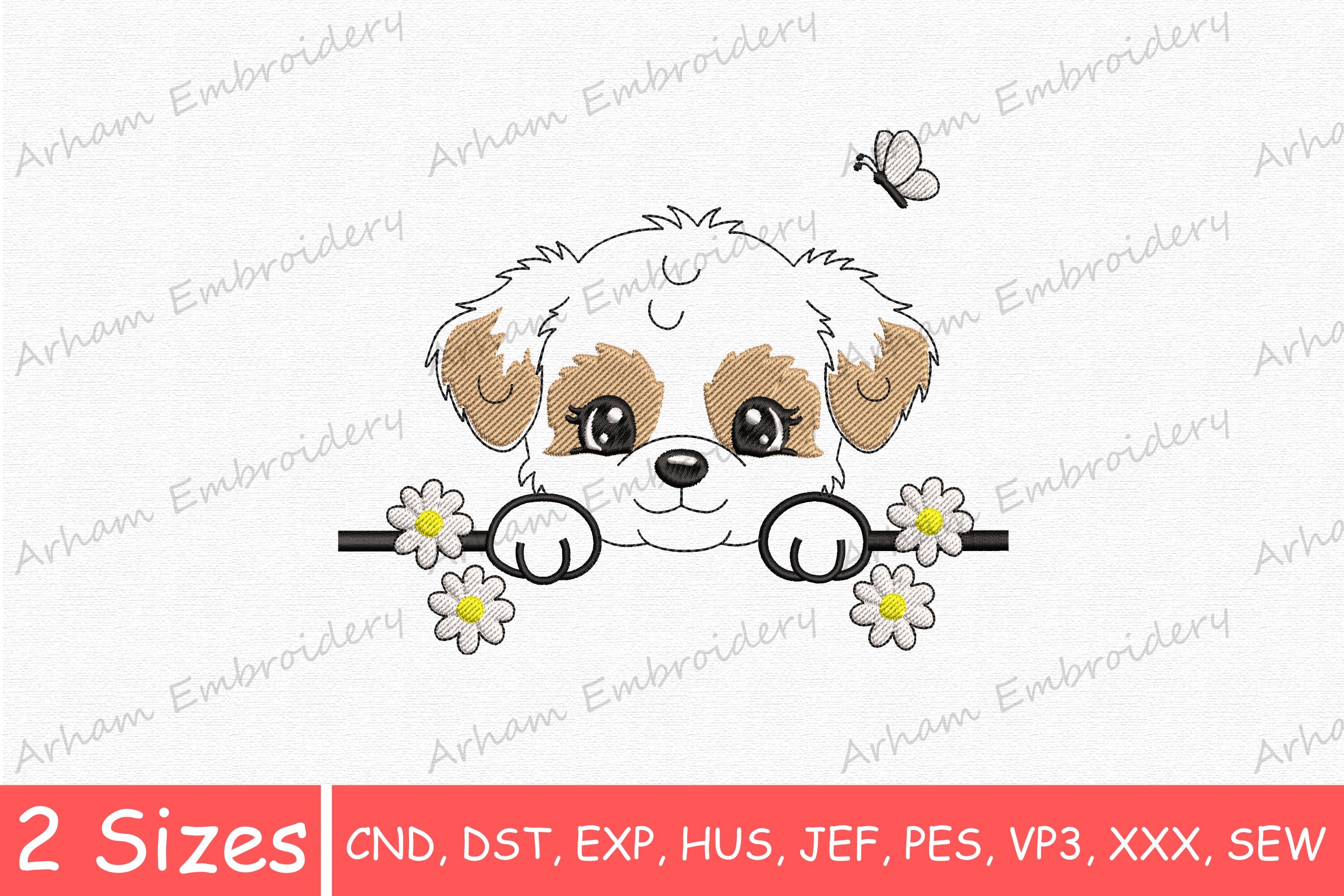 Peeking Cute Puppy with Flowers