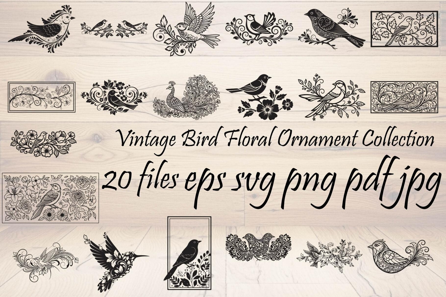 Vintage Bird Floral Ornament Collection