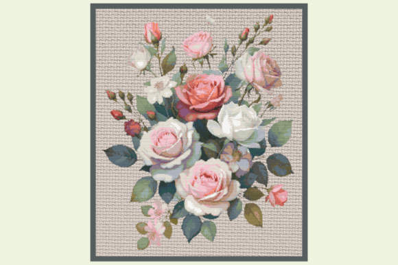 Vintage Rose Bouquet Cross Stitch Patter