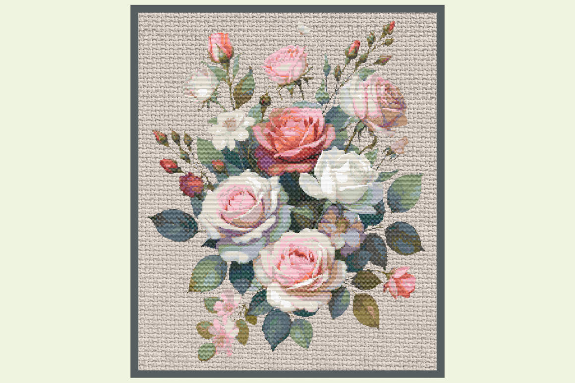 Vintage Rose Bouquet Cross Stitch Patter