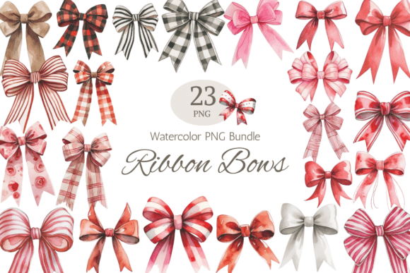 Watercolor Ribbon Bows PNG Bundle