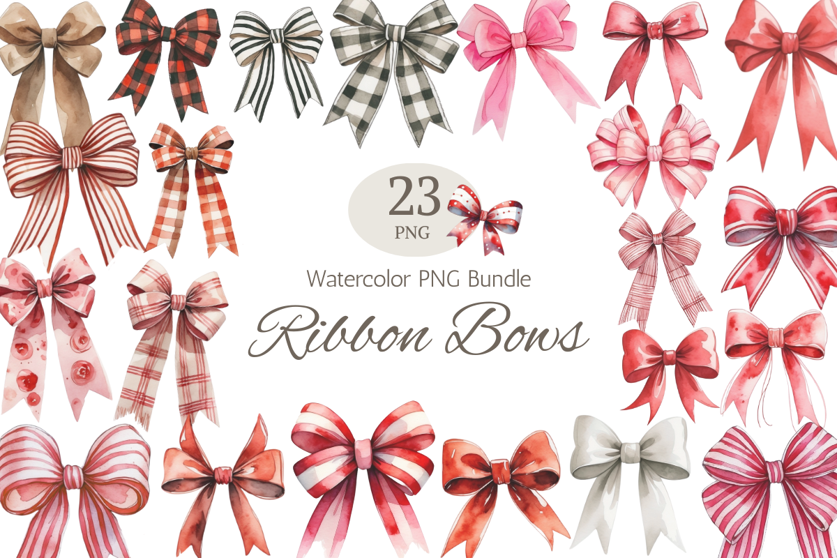 Watercolor Ribbon Bows PNG Bundle