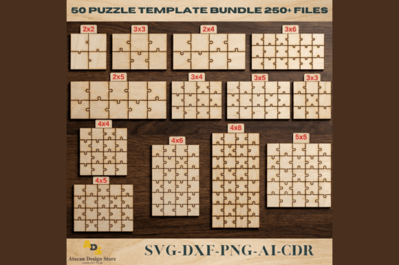 Wooden Jigsaw Puzzle Template Bundle