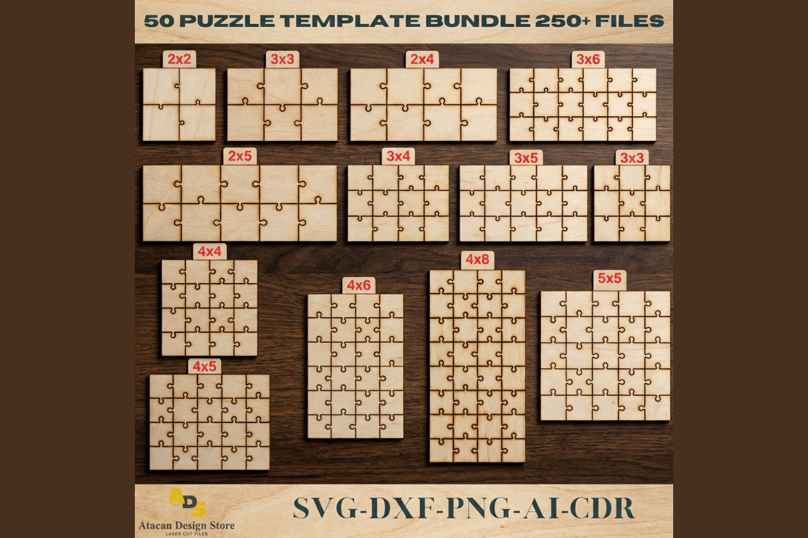 Wooden Jigsaw Puzzle Template Bundle
