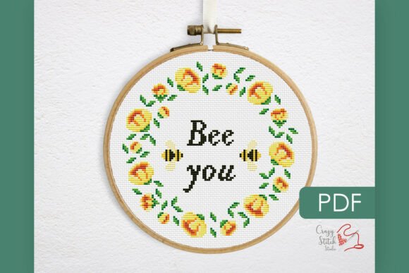 Bee Loved Cross Stitch Pattern, Quote