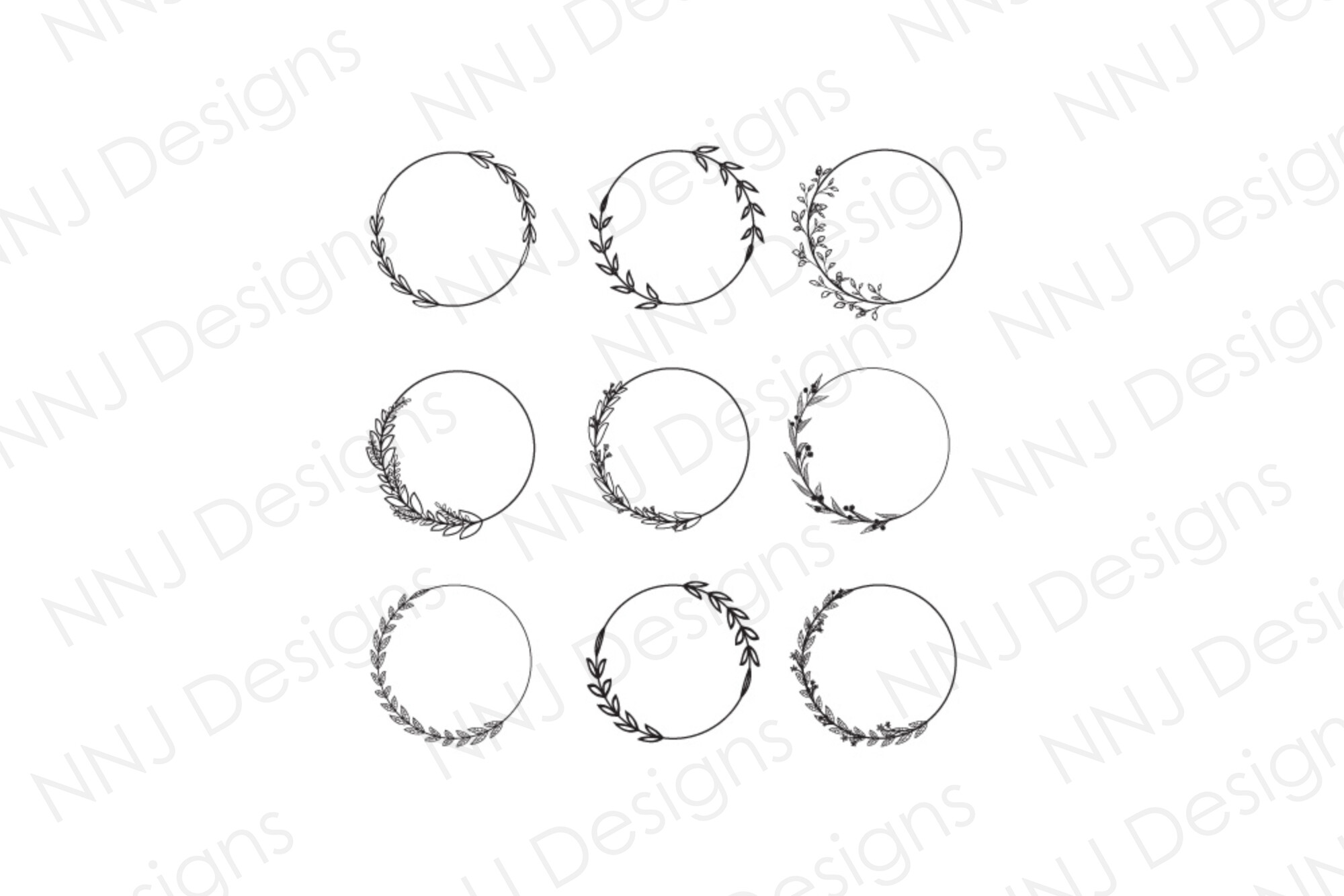 Circle Leaf Frame Outline SVG