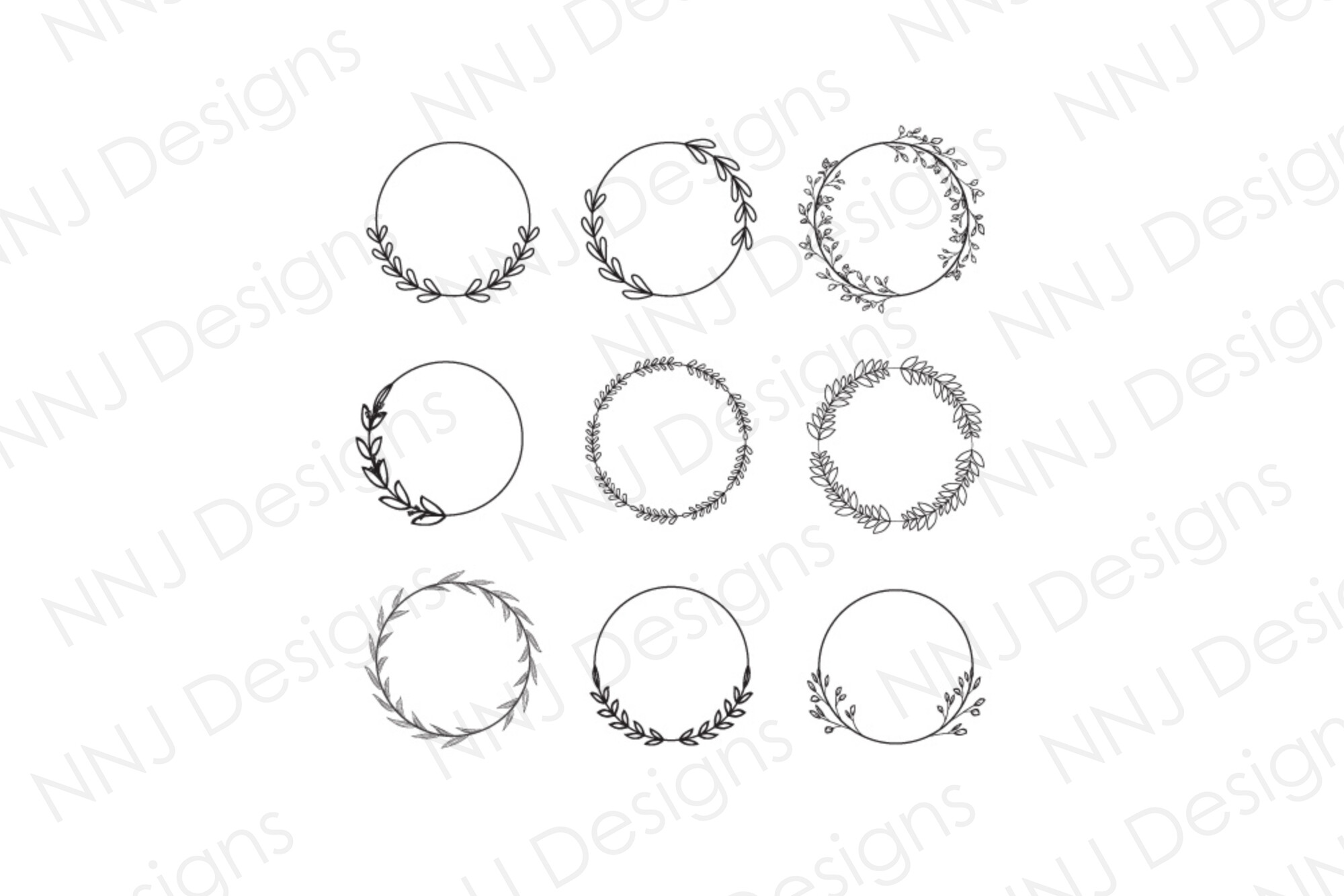 Circle Leaf Frame Outline SVG