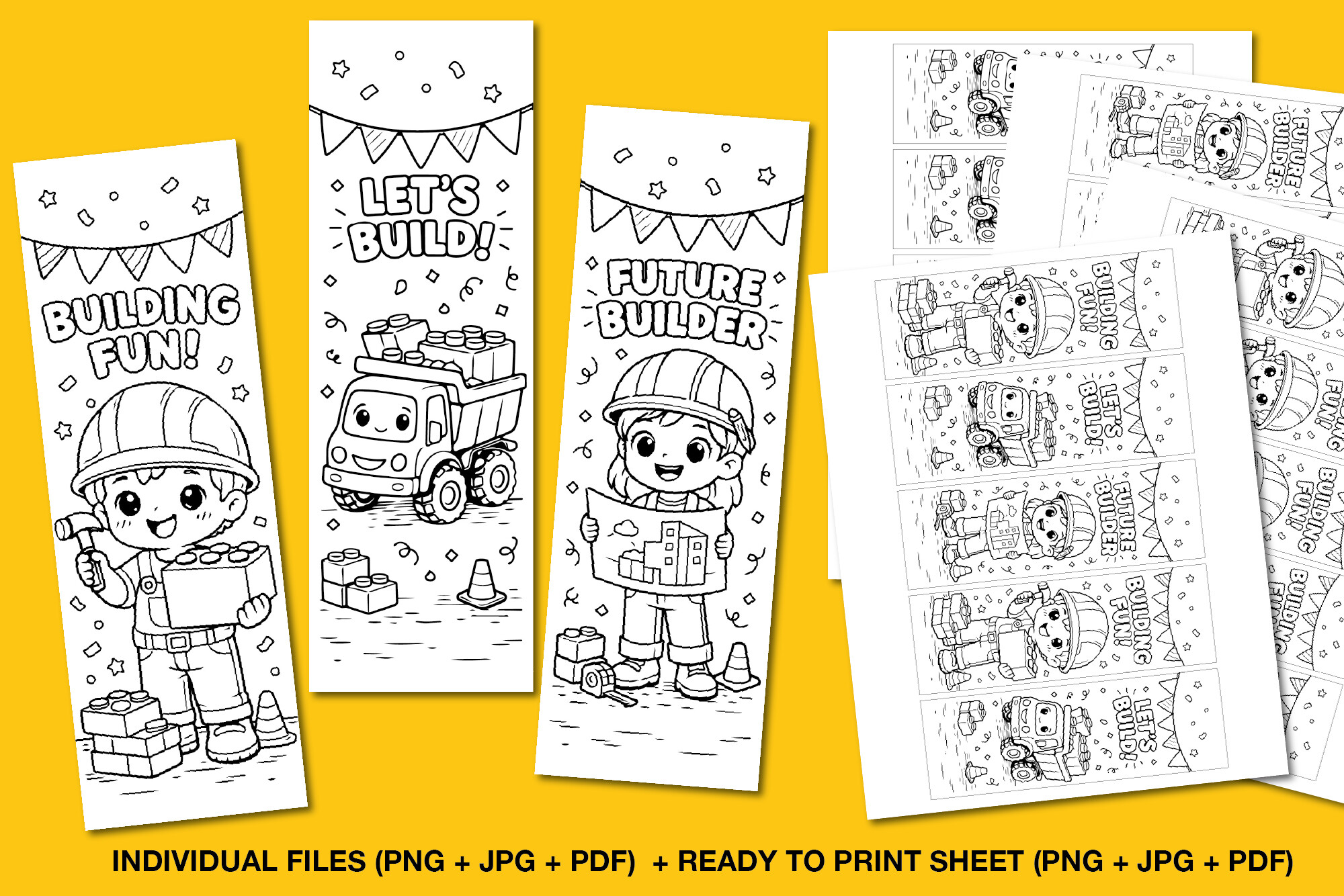 Construction Coloring Bookmarks
