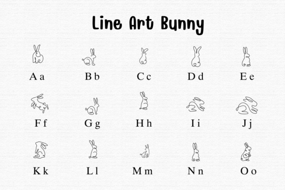 Line Art Bunny Font PNG with transparent background - Preview 1
