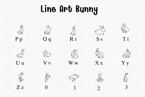 Line Art Bunny Font PNG with transparent background - Preview 2