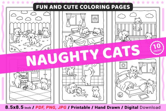 Naughty Cats Fun and Cute Coloring Pages