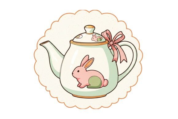 A Charming Teapot with a Bunny Illustrat
