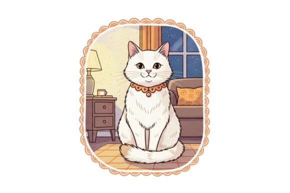 A White Cat with a Red Collar Sitting on