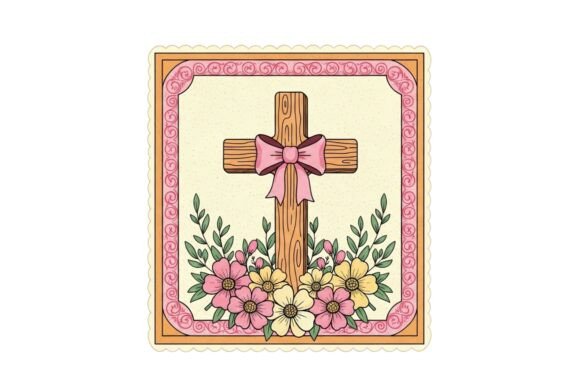 A Wooden Cross Decorated with Pink Ribbo