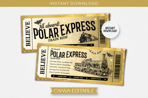 Canva Polar Express Ticket Template