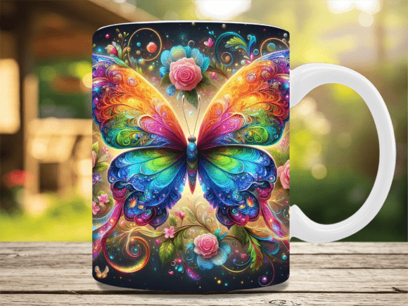 Colorful Butterfly Floral Mug Wrap Graphics