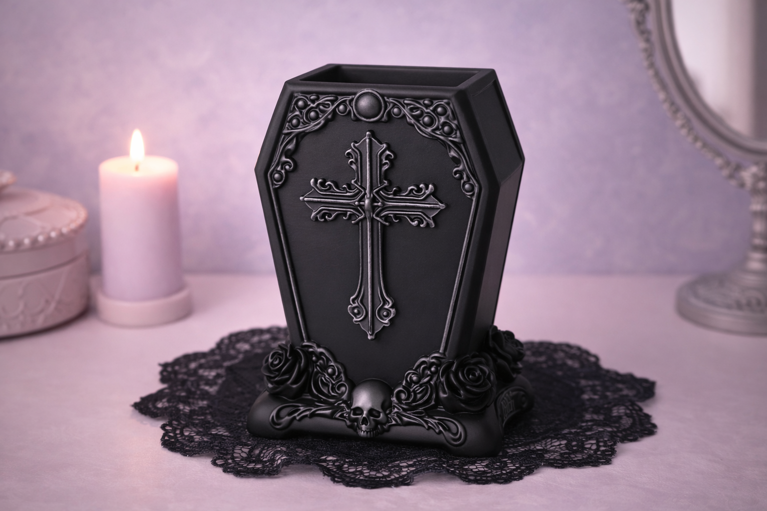 Gothic Coffin Makeup Brush Holder STL 3D Model for 3D Print - Image 5