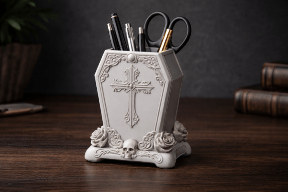Gothic Coffin Makeup Brush Holder STL 3D Model for 3D Print - Image 2