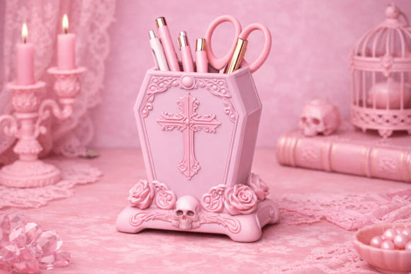 Gothic Coffin Makeup Brush Holder STL 3D Model for 3D Print - Image 3