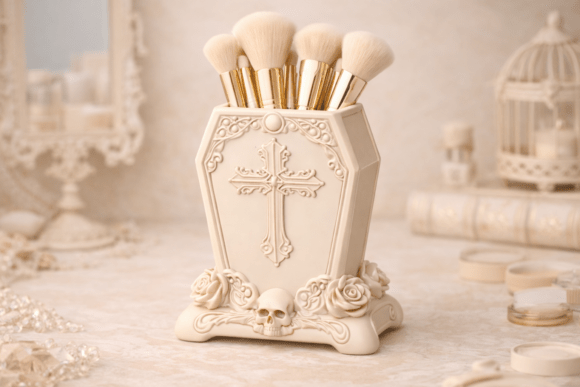 Gothic Coffin Makeup Brush Holder STL 3D Model for 3D Print - Image 4