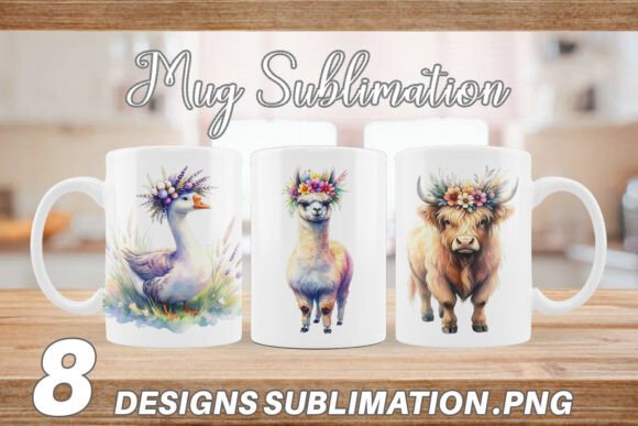 Highland Cow Farm Animal Mug Wrap PNG Gráfico Artesanato Por Artnoy
