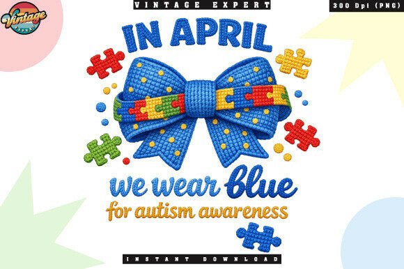 In April We Wear Blue Crochet Yarn PNG