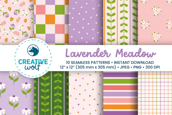 Lavender Meadow Spring Seamless Patterns