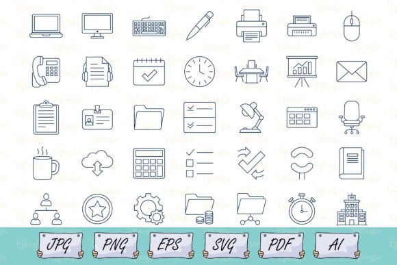 Office Line Icon Vector Set SVG