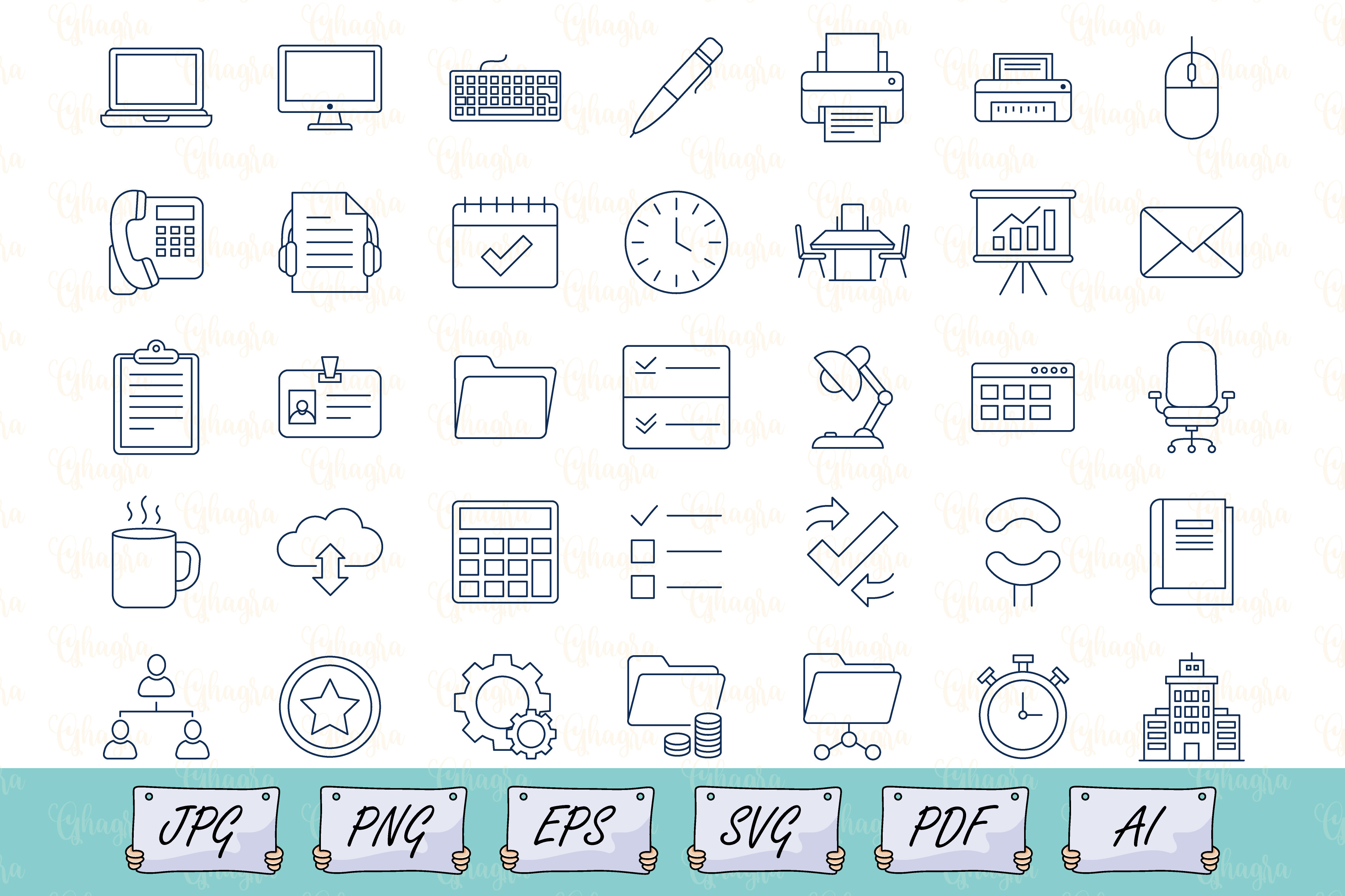 Office Line Icon Vector Set SVG