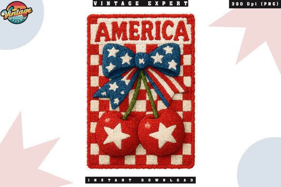 Red White Blue Cherries Crochet Yarn PNG
