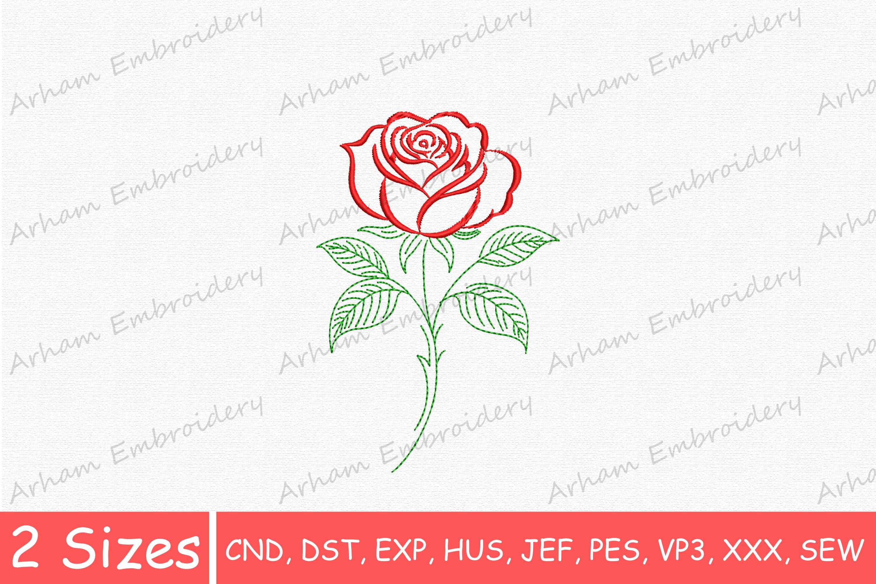Romantic Rose Stem Floral Embroidery